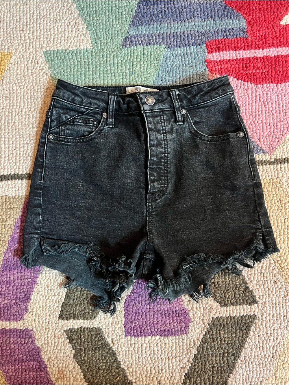 We The Free Black High-Rise Distressed Jean Shorts